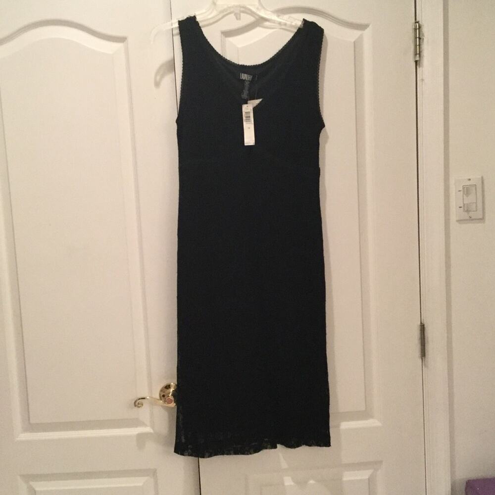 Laundry black stretch lace over slip dress NWT 12